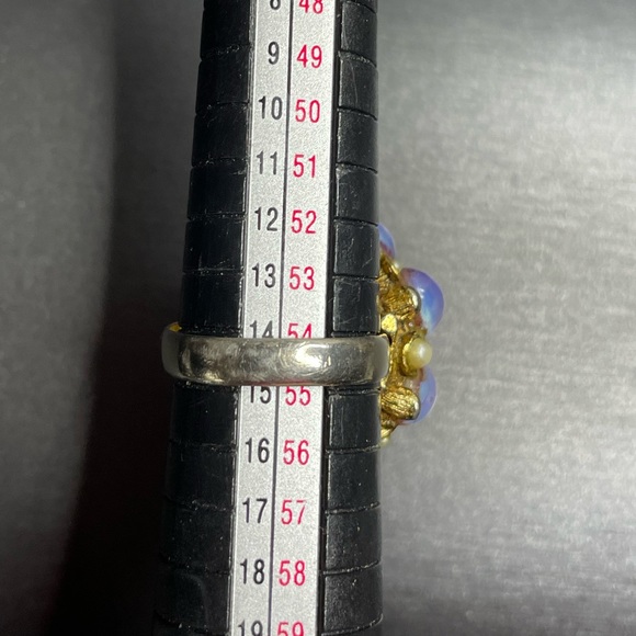 Vintage Opal Glass High Dome Adjustable Ring Size 7 Imitation Pearl Like A Cake - Picture 11 of 12